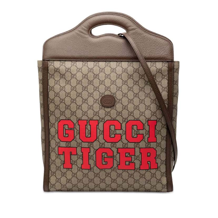 Gucci GG Supreme Web Tiger Satchel Brown Canvas Very good condition - Front View