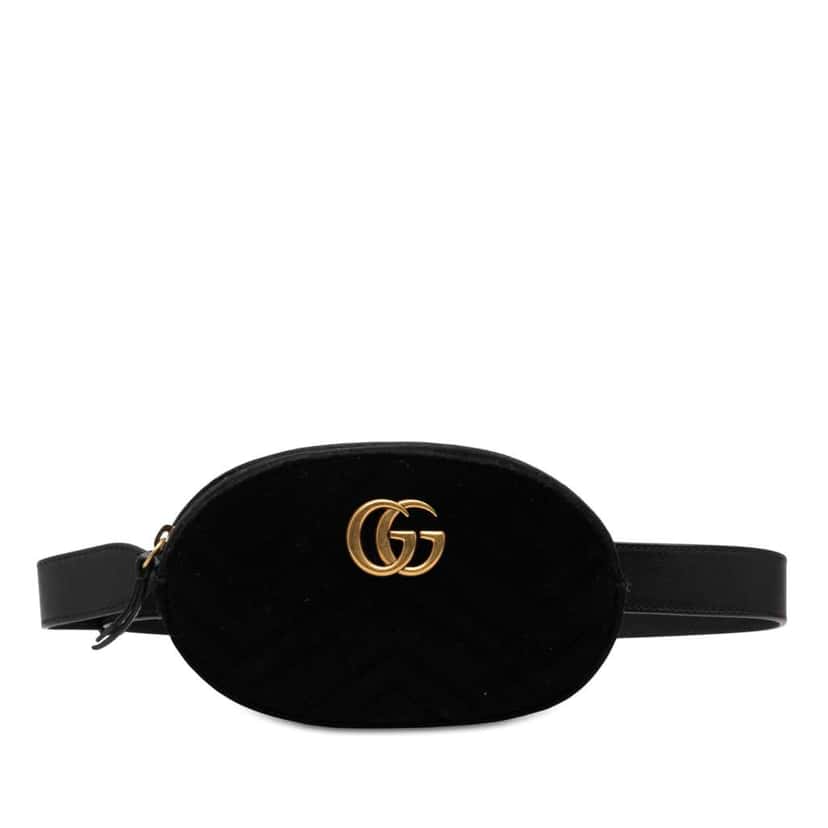 Gucci GG Marmont Matelasse Velvet Belt Bag Black Velvet Very good condition - Front View