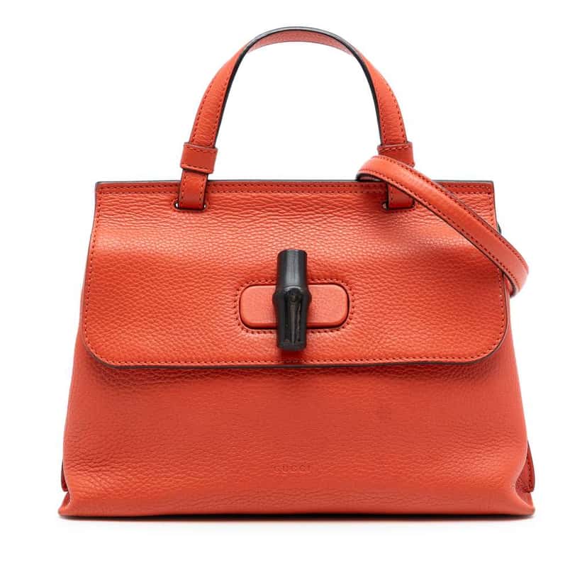 Gucci Small Leather Bamboo Daily Satchel Orange Leather Very good condition - Front View