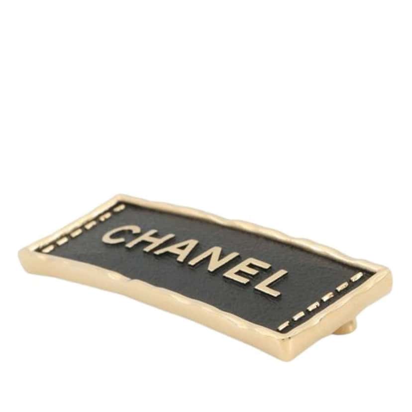 Chanel Gold Plated and Leather Logo Plate Brooch Gold Metal Good condition - Inside View