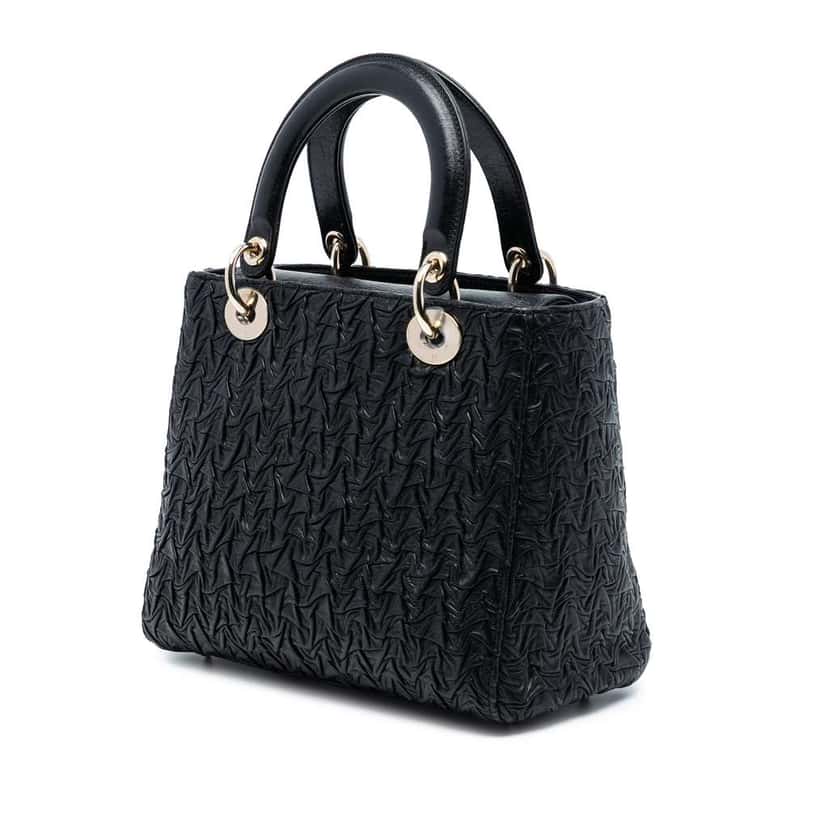 Dior Medium Wavy Crinkled Lambskin Lady Dior Black Leather Very good condition - Back View