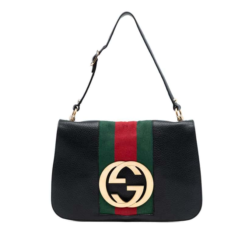 Gucci Leather Blondie Web Shoulder Bag Black Leather Good condition - Front View