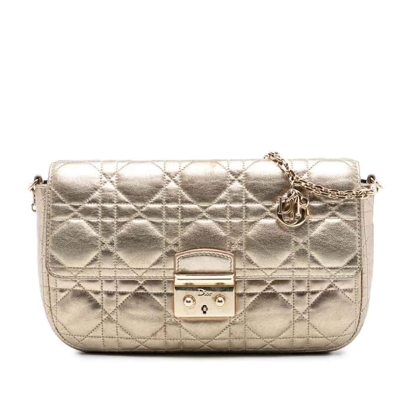 Dior Metallic Lambskin Cannage Miss Dior Promenade Crossbody Gold Leather Good condition - Front View