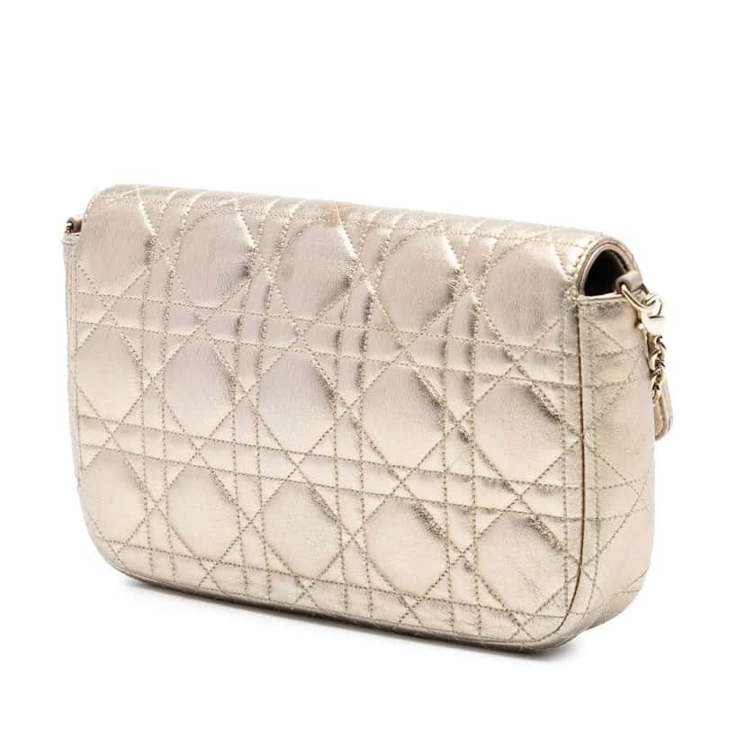 Dior Metallic Lambskin Cannage Miss Dior Promenade Crossbody Gold Leather Good condition - Back View