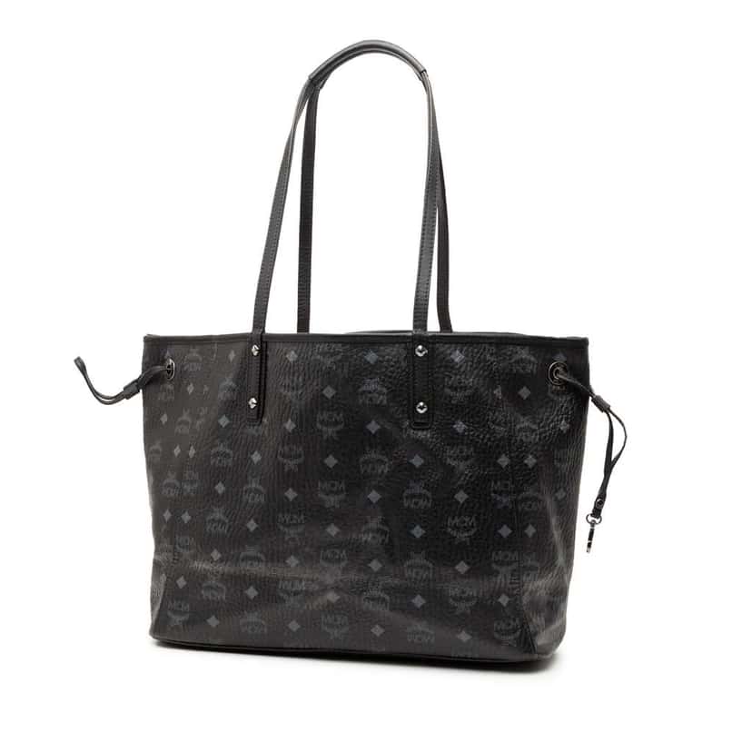 MCM Visetos Coated Canvas Tote Black Leather Very good condition - Back View