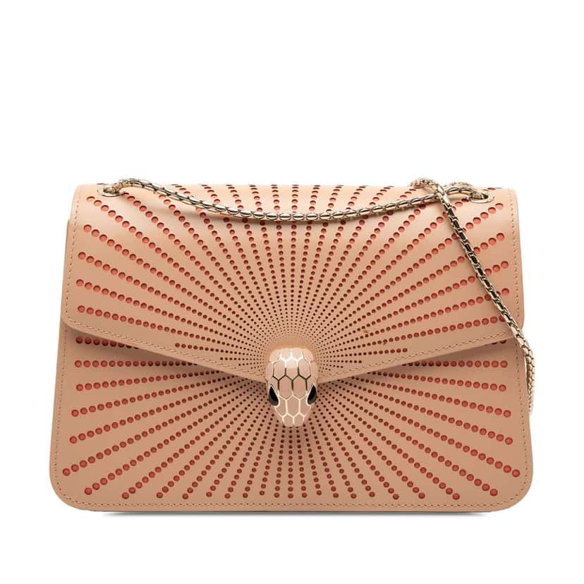 Bvlgari Medium Laser Cut Calfskin Serpenti Forever Diamond Blast Sunshine Crossbody Brown Leather Good condition - Front View