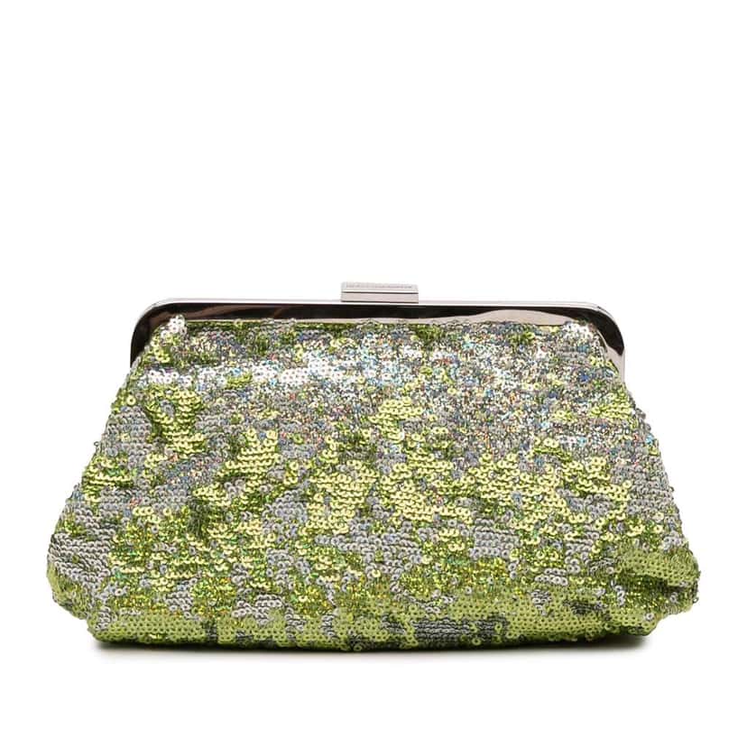 Dolce & Gabbana Sequined Frame Clutch Green Good condition - Front View