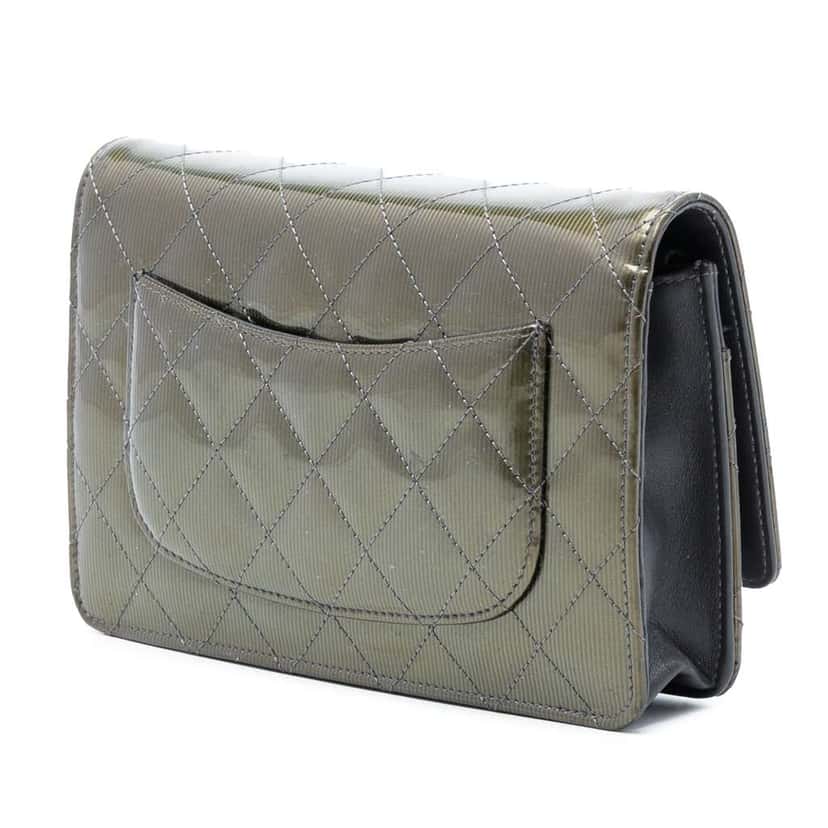 Chanel CC Quilted Metallic Patent Striped Wallet on Chain Green Leather Good condition - Back View