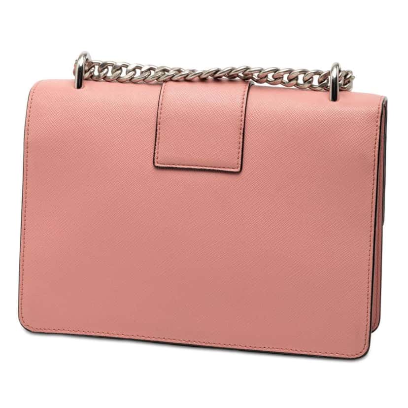 Prada Small Saffiano Sound Lock Chain Crossbody Pink Leather Very good condition - Back View
