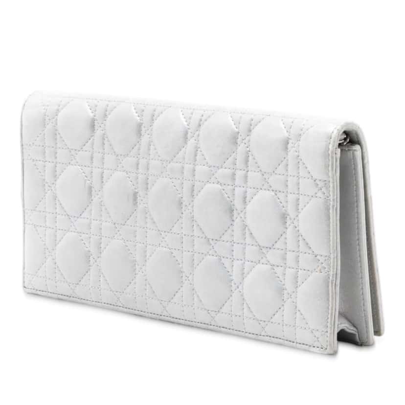 Dior Iridescent Lambskin Cannage Lady Dior Convertible Clutch Silver Leather Good condition - Back View