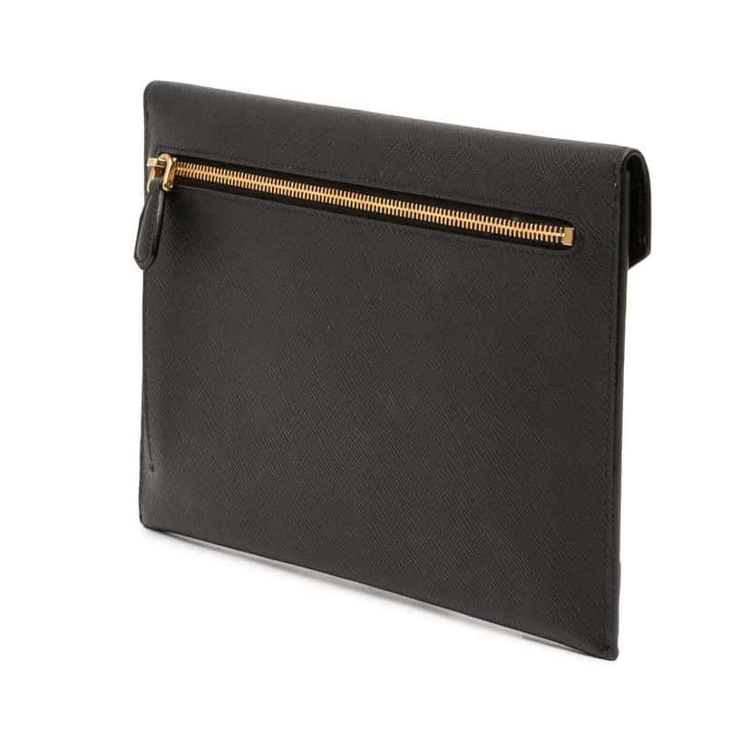 Prada Saffiano Envelope Clutch Black Leather Good condition - Back View