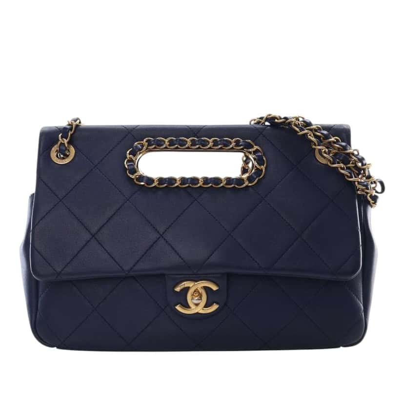 Chanel Quilted Lambskin A Real Catch Flap Blue Leather Good condition - Front View