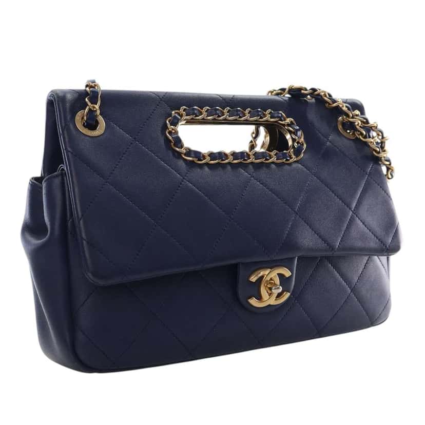 Chanel Quilted Lambskin A Real Catch Flap Blue Leather Good condition - Back View