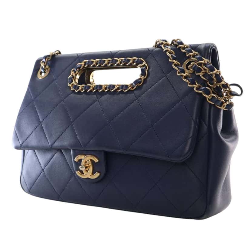 Chanel Quilted Lambskin A Real Catch Flap Blue Leather Good condition - Inside View