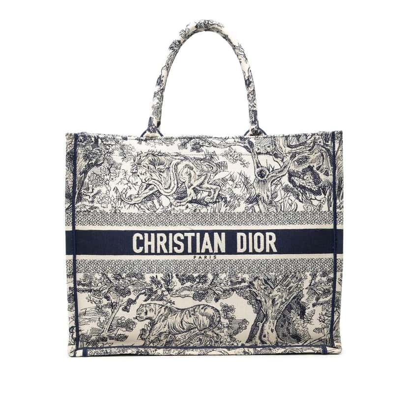 Dior Large Canvas Embroidered Dioriviera Toile De Jouy Book Tote Blue Canvas Fair condition - Front View