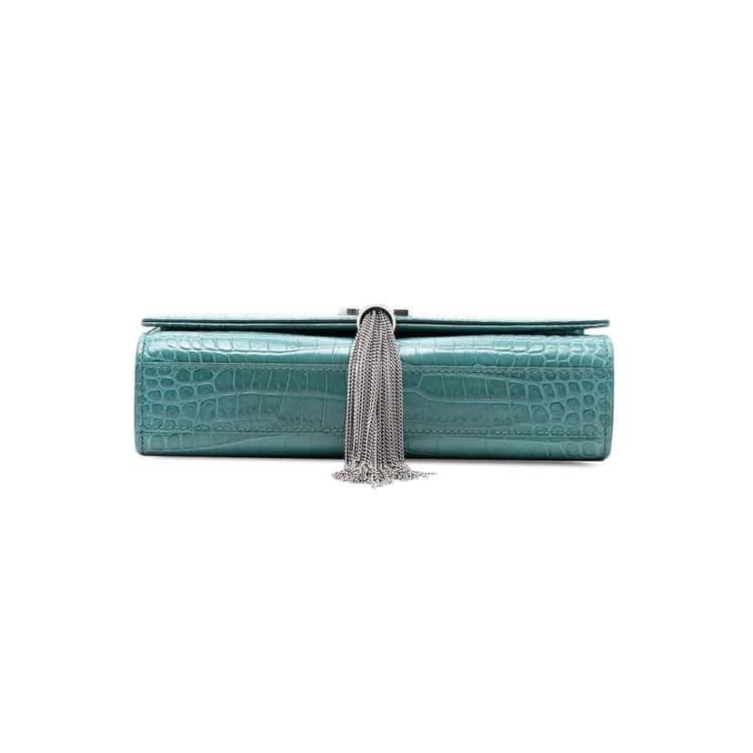 Saint Laurent Small Croc Embossed Leather Monogram Kate Tassel Crossbody Blue Leather Good condition - Inside View
