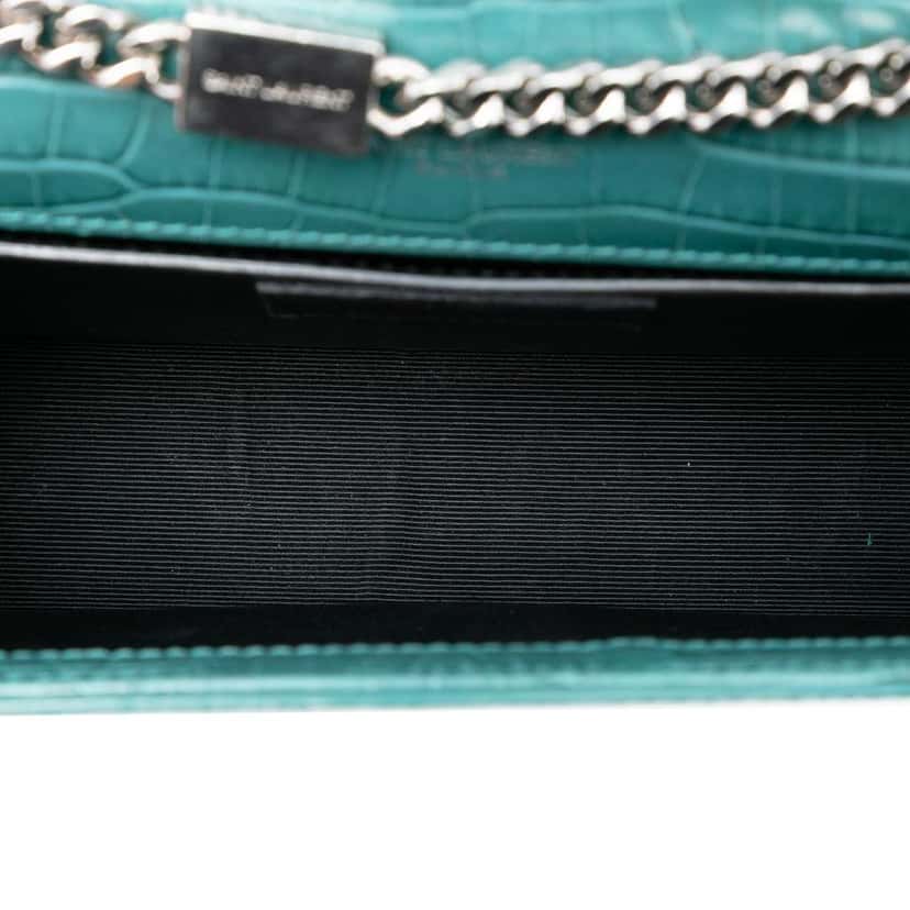 Saint Laurent Small Croc Embossed Leather Monogram Kate Tassel Crossbody Blue Leather Good condition - Model View