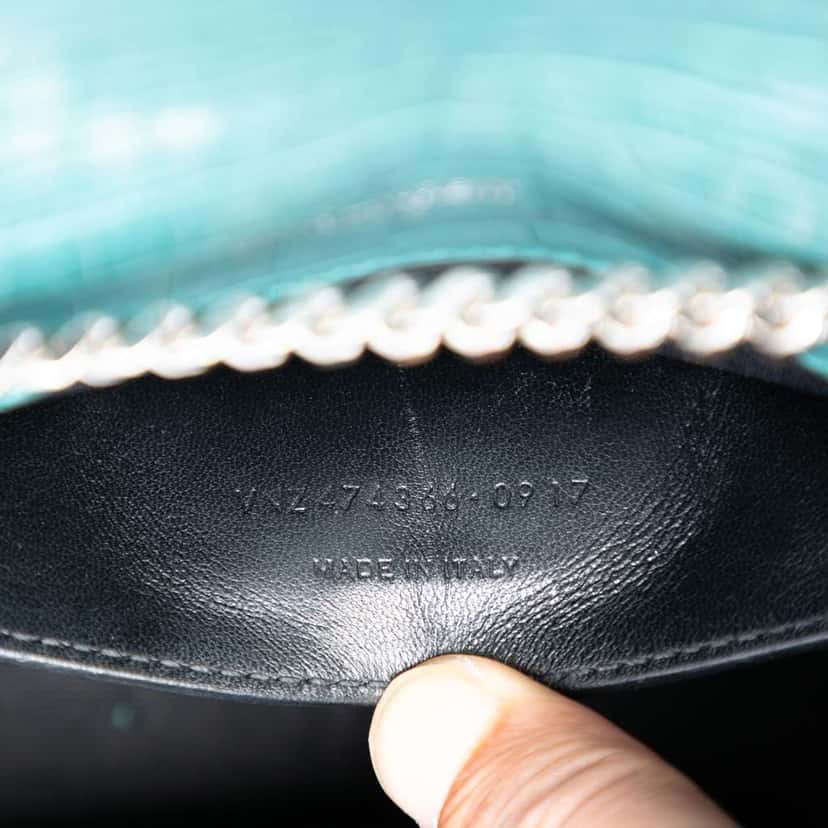 Saint Laurent Small Croc Embossed Leather Monogram Kate Tassel Crossbody Blue Leather Good condition - Box View