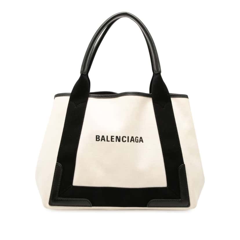 Balenciaga Canvas Navy Cabas Tote S White Canvas Good condition - Front View