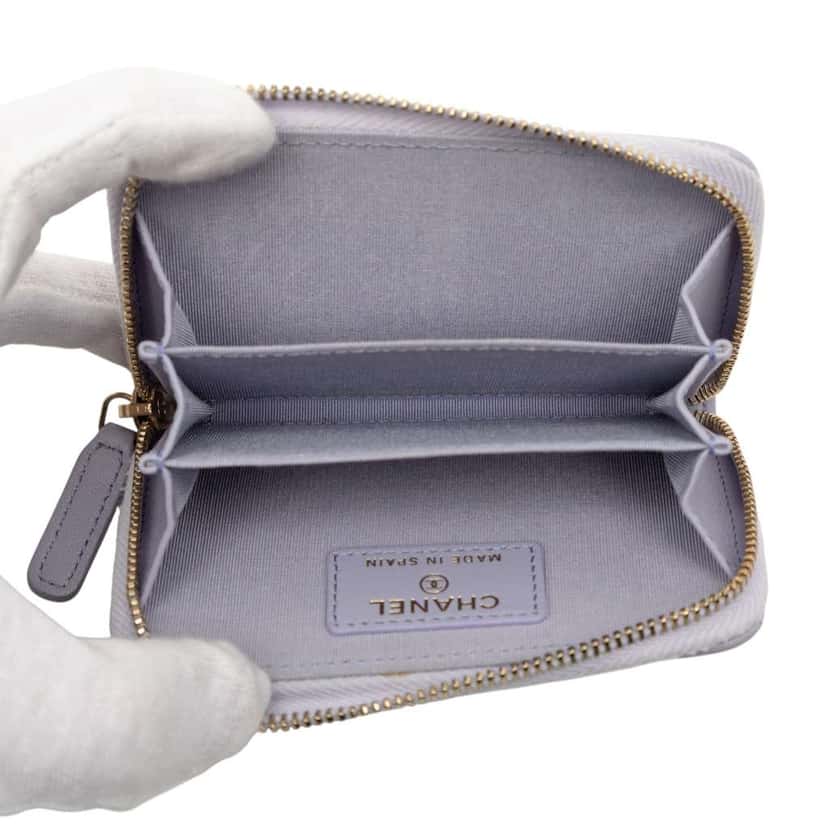 Chanel Quilted Lambskin 19 Zip Around Coin Purse Purple Leather Very good condition - Model View
