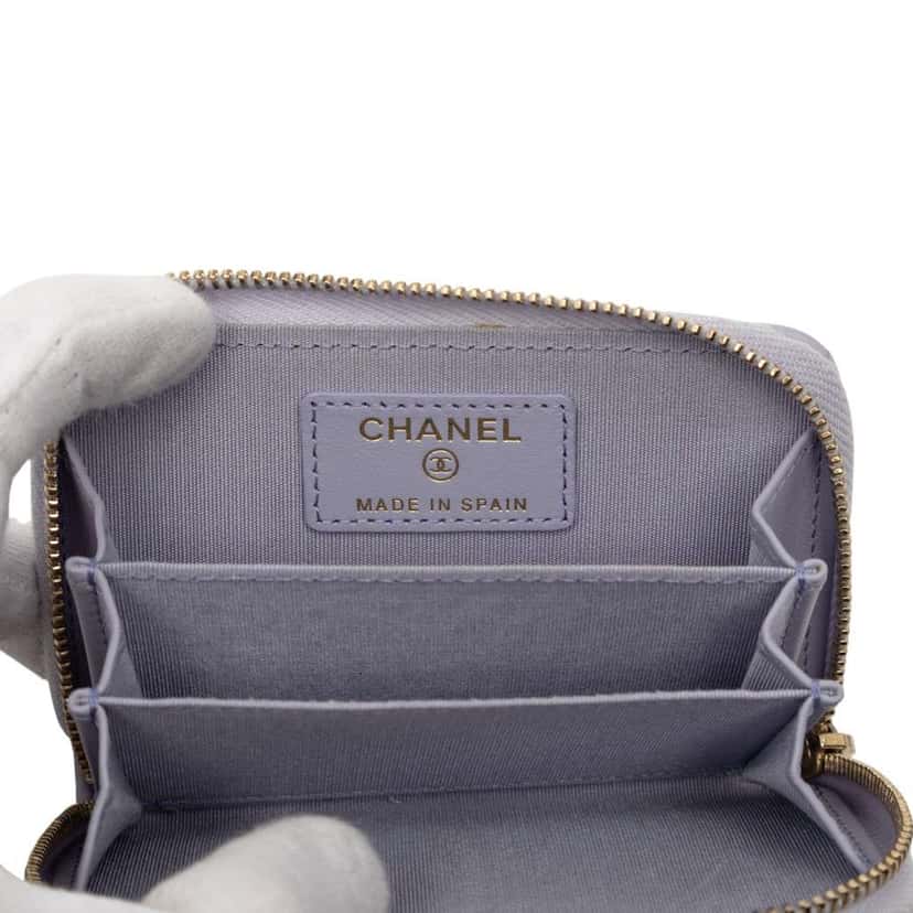 Chanel Quilted Lambskin 19 Zip Around Coin Purse Purple Leather Very good condition - Box View