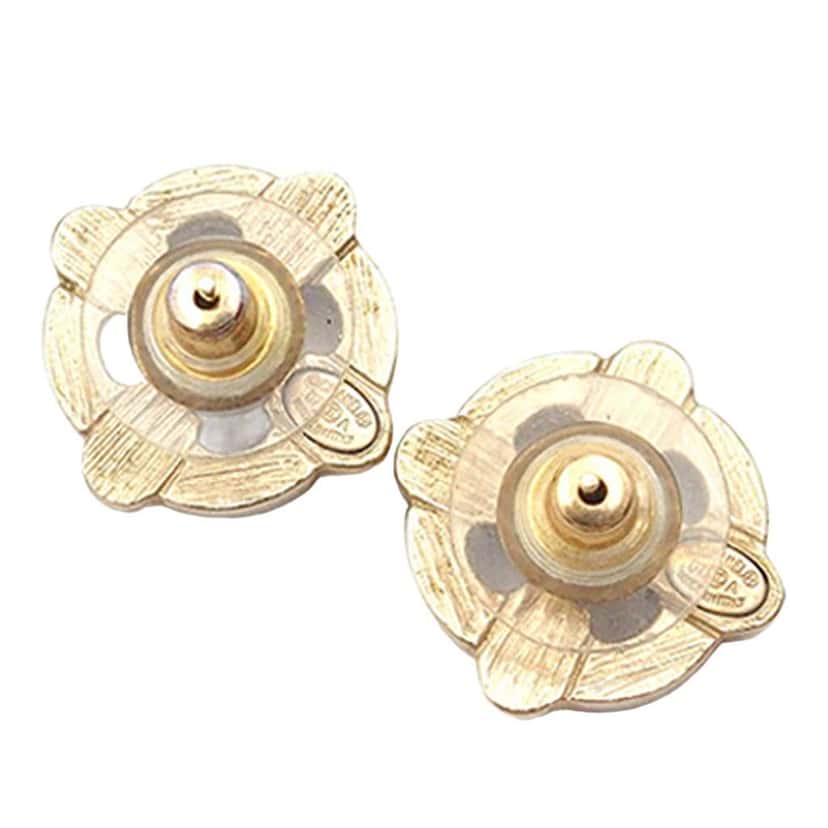 Chanel Gold Plated Enamel Maltese Cross and Faux Pearl Push Back Earrings Gold Metal Very good condition - Back View