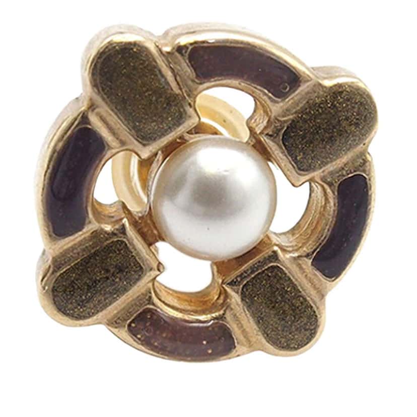 Chanel Gold Plated Enamel Maltese Cross and Faux Pearl Push Back Earrings Gold Metal Very good condition - Inside View