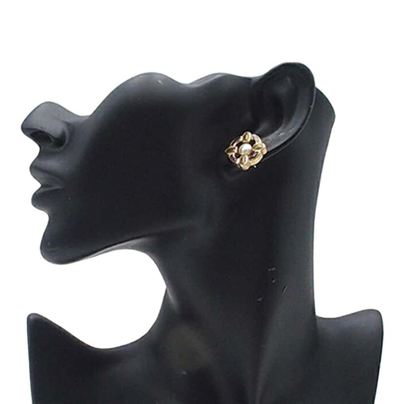 Chanel Gold Plated Enamel Maltese Cross and Faux Pearl Push Back Earrings Gold Metal Very good condition - Box View