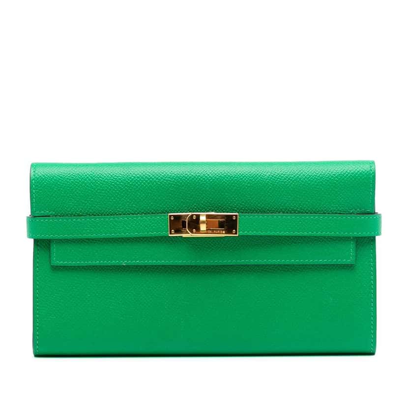 Hermès Epsom Kelly Longue Wallet Green Leather Good condition - Front View