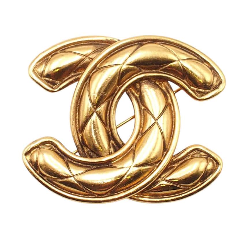 Chanel Gold Plated CC Quilted Brooch Gold Metal Good condition - Front View