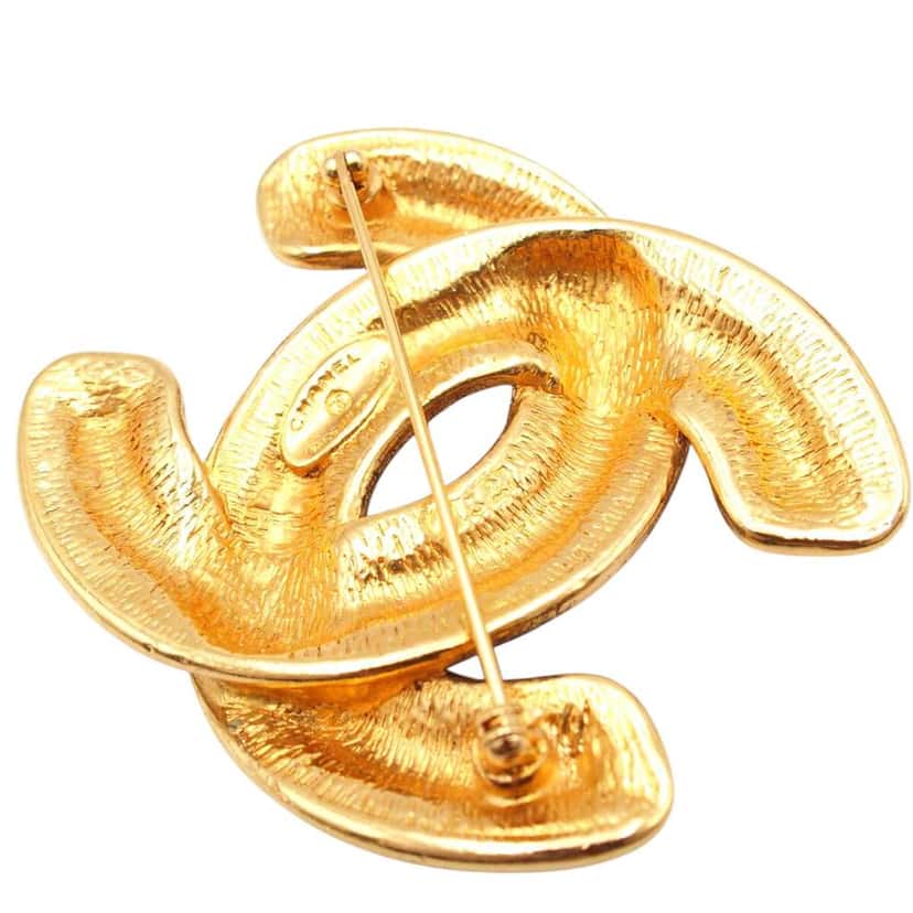Chanel Gold Plated CC Quilted Brooch Gold Metal Good condition - Back View