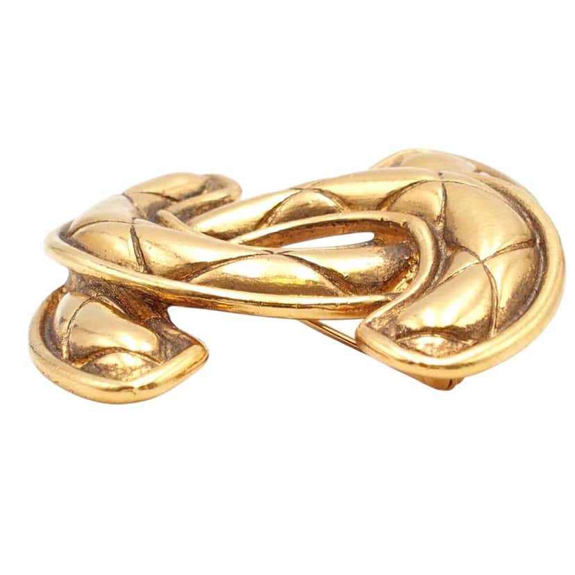 Chanel Gold Plated CC Quilted Brooch Gold Metal Good condition - Inside View