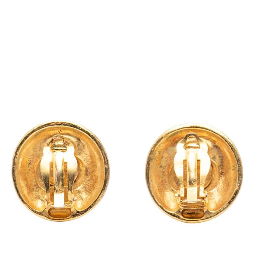 Chanel CC Gold Plated Round Clip On Earrings Gold Metal Very good condition - Back View