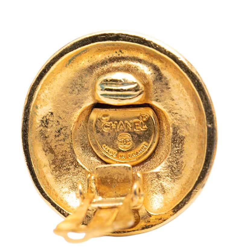 Chanel CC Gold Plated Round Clip On Earrings Gold Metal Very good condition - Inside View
