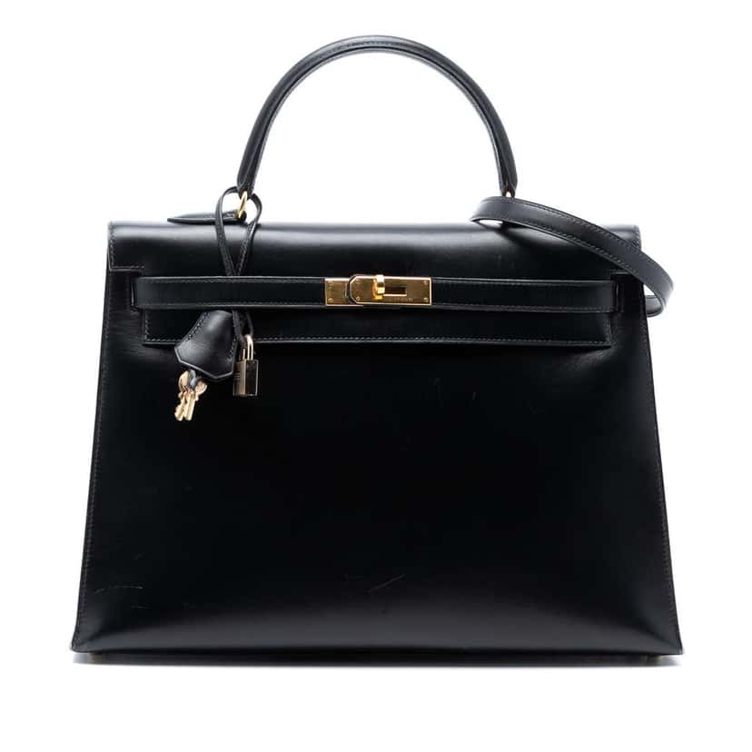 Hermès Box Calf Kelly Sellier 35 Black Leather Very good condition - Front View