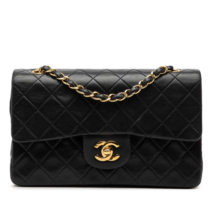 Chanel Small Classic Lambskin Double Flap Black Leather Fair condition - Front View