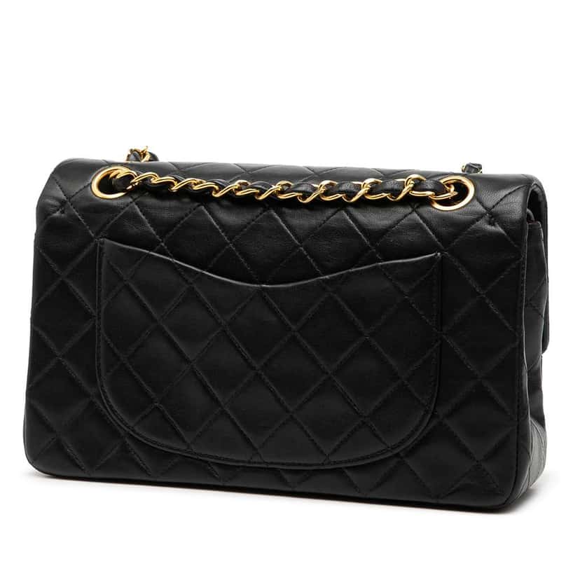 Chanel Small Classic Lambskin Double Flap Black Leather Fair condition - Back View