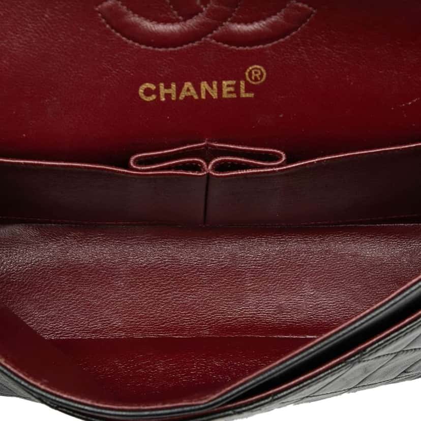 Chanel Small Classic Lambskin Double Flap Black Leather Fair condition - Model View