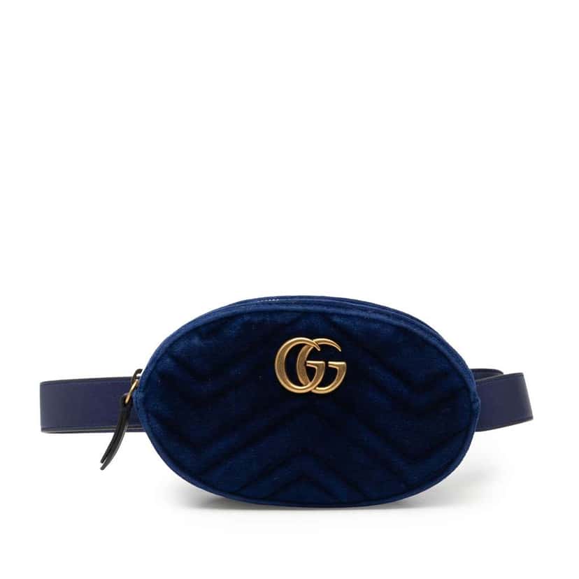 Gucci GG Marmont Velvet Matelasse Belt Bag Blue Velvet Good condition - Front View