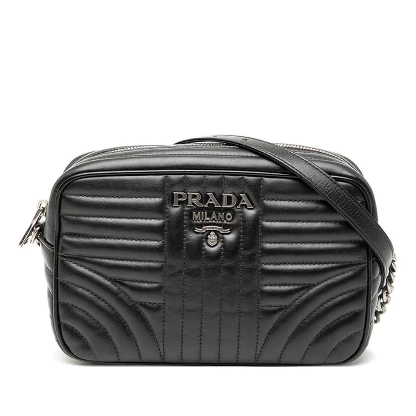 Prada Soft Calfskin Diagramme Camera Bag Black Leather Good condition - Front View