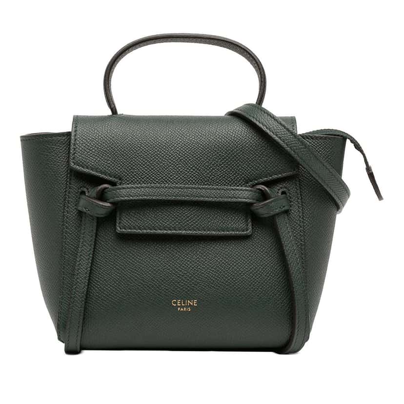 Celine Pico Grained Calfskin Belt Bag Green Leather Very good condition - Front View