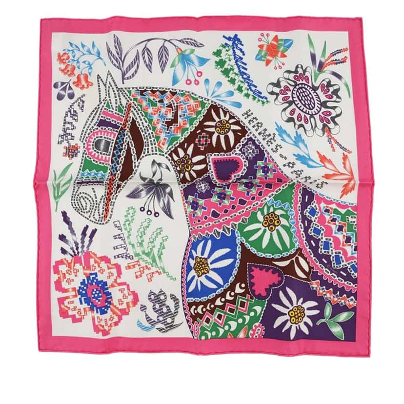 Hermès En Attendant Ulysse Gavroche Silk Scarf Pink Silk Very good condition - Front View