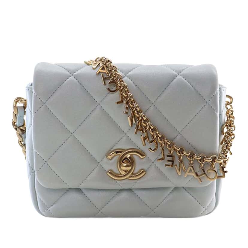 Chanel Mini CC Quilted Lambskin Logo Chain Flap Blue Leather Good condition - Front View