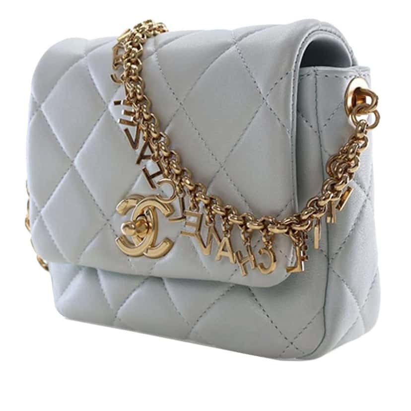 Chanel Mini CC Quilted Lambskin Logo Chain Flap Blue Leather Good condition - Inside View