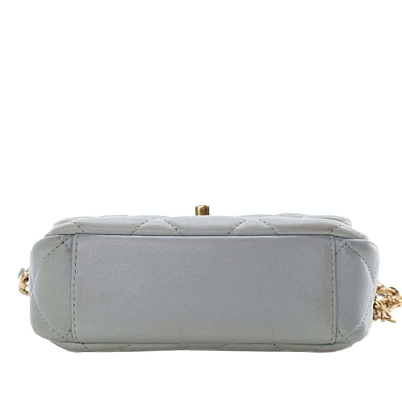 Chanel Mini CC Quilted Lambskin Logo Chain Flap Blue Leather Good condition - Box View