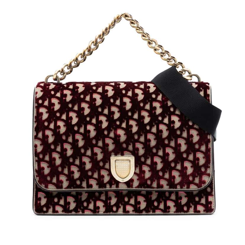Dior Large Oblique Canvas and Velvet Diorama Flap Red Velvet Very good condition - Front View