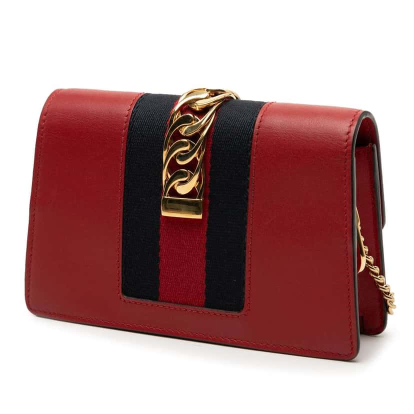 Gucci Super Mini Leather Sylvie Chain Crossbody Red Leather Very good condition - Back View