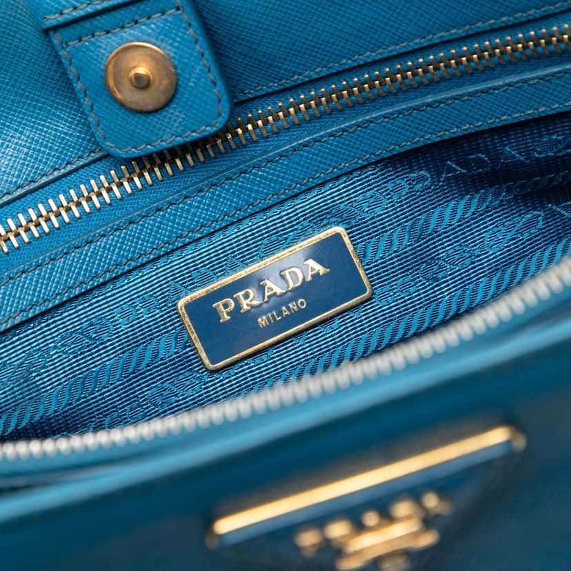 Prada Medium Saffiano Lux Galleria Satchel Blue Leather Very good condition - Box View