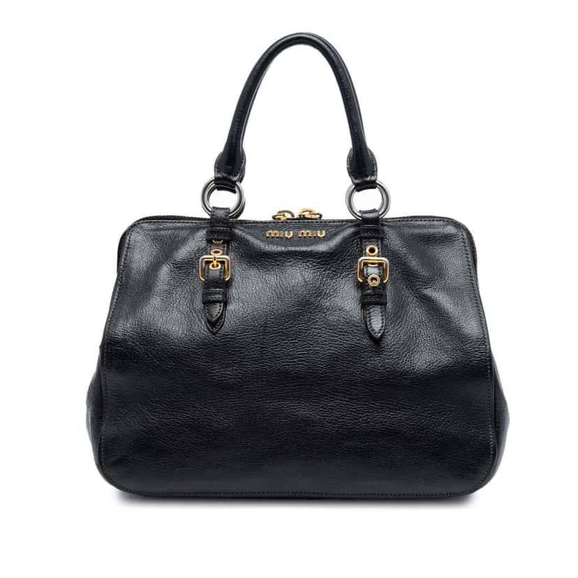 Miu Miu Goatskin Madras Bowler Bag Black Leather Good condition - Front View