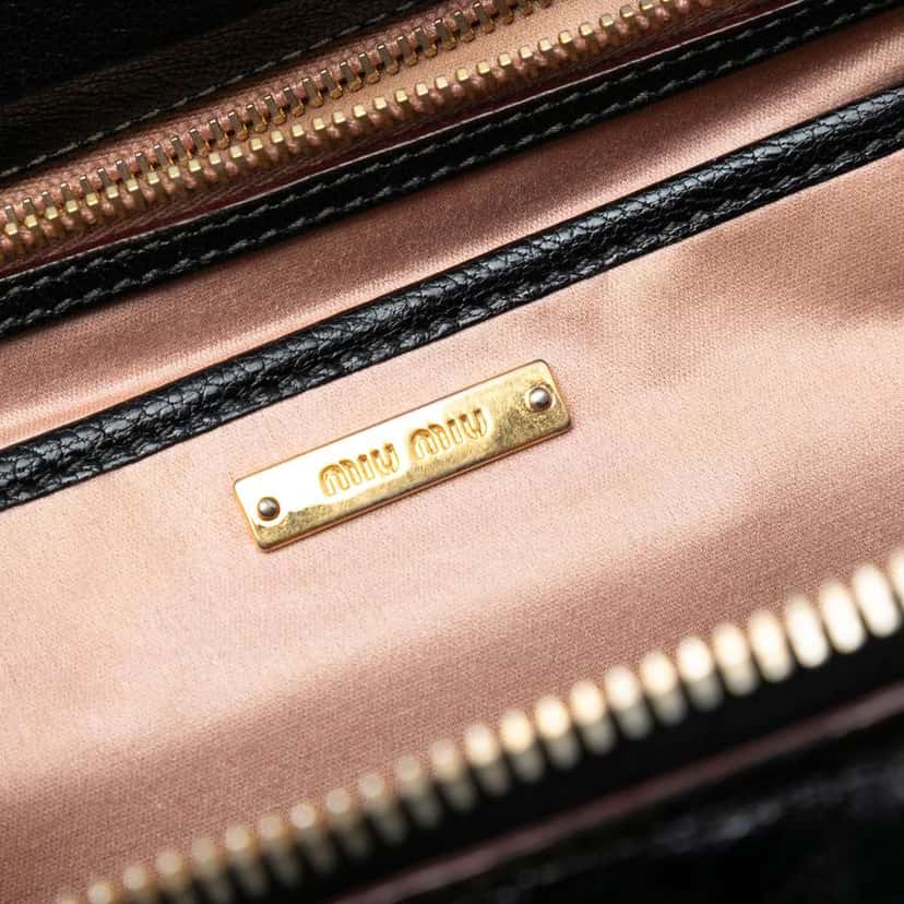 Miu Miu Goatskin Madras Bowler Bag Black Leather Good condition - Box View